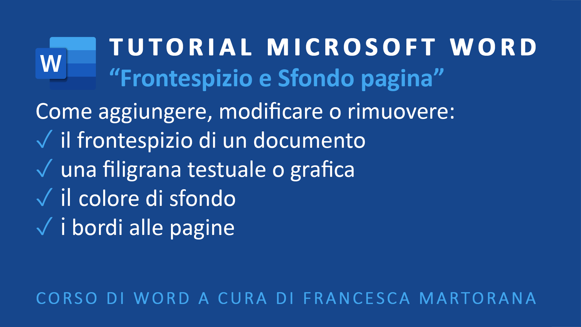 Microsoft Word tutorial italiano filigrana frontespizio sfondo